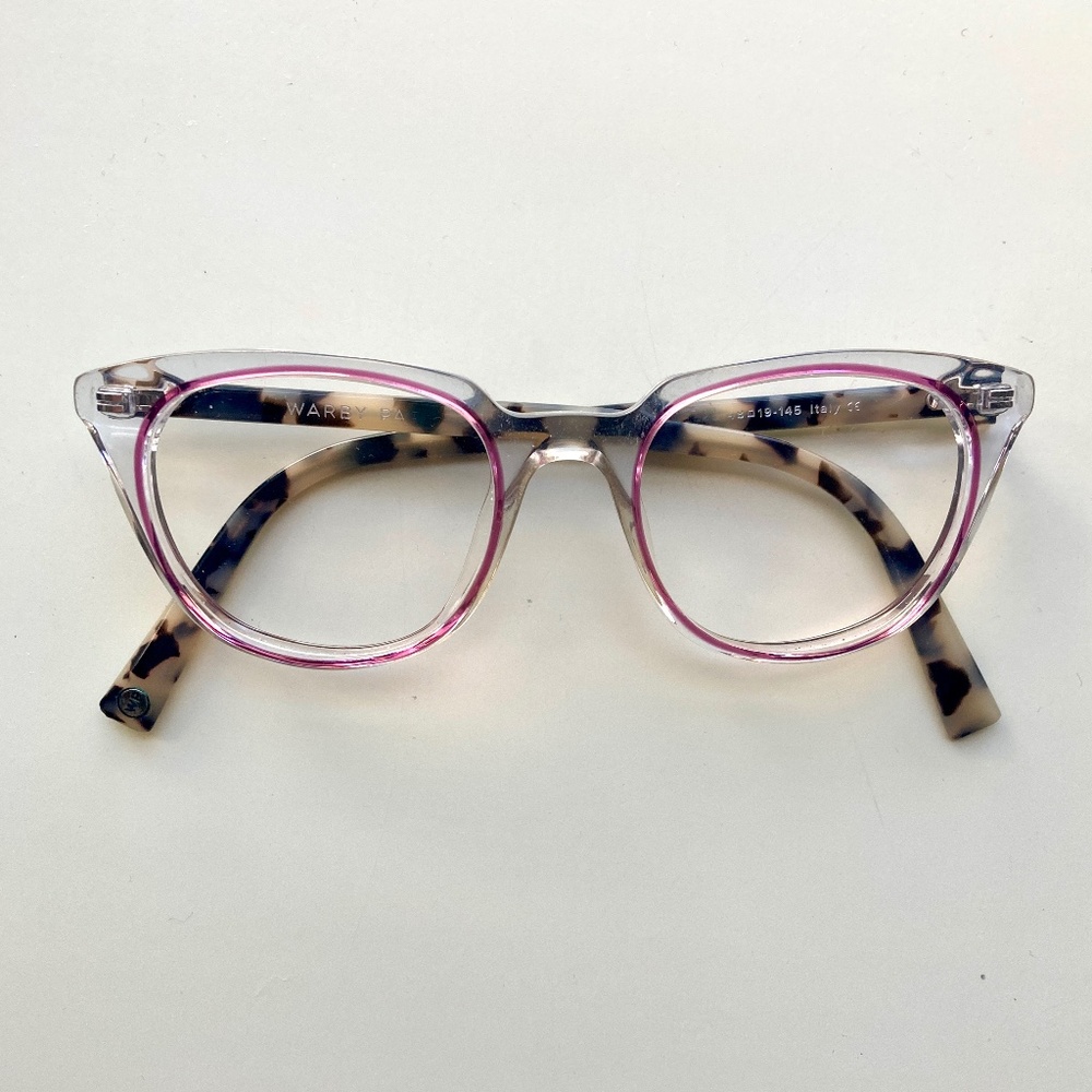 Ltd Edition Warby Parker Chelsea Glasses in Crystal and Plum Frame 48-19 145
